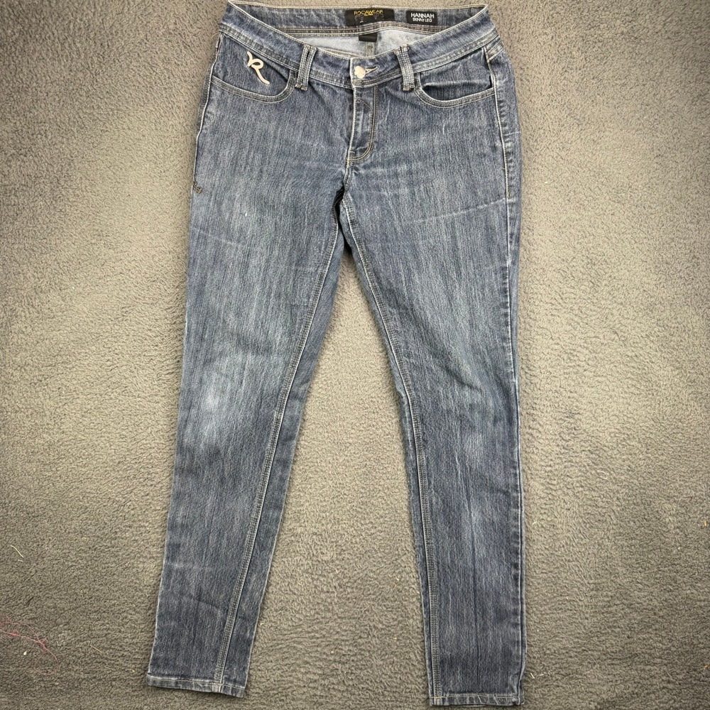 Rocawear Hannah Skinny Leg Jeans Womens Size 9 Blue Denim Rhinestone Logo Y2K